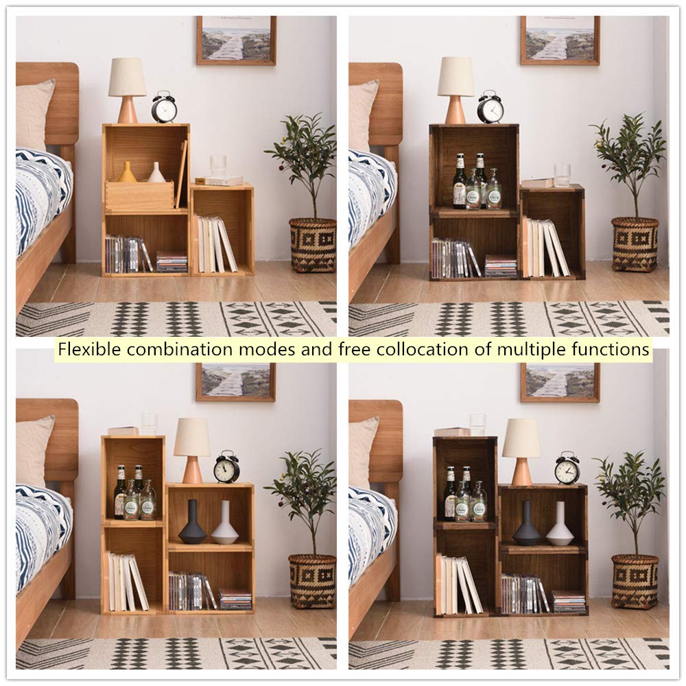 Brown Stackable Wood Storage Cube with Handles Y446