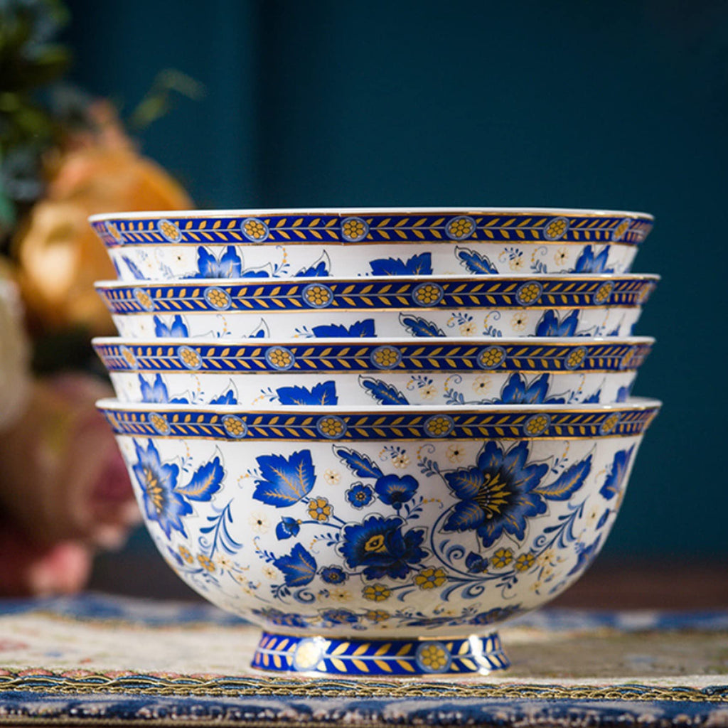 Tea Coffee Cup and Saucer Set, Bone China Dinnerware Set for 4, Blue and White X887