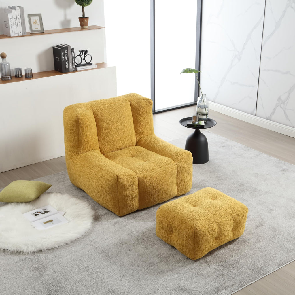 Yellow Memory Foam Bean Bag Chair with Ottoman G753