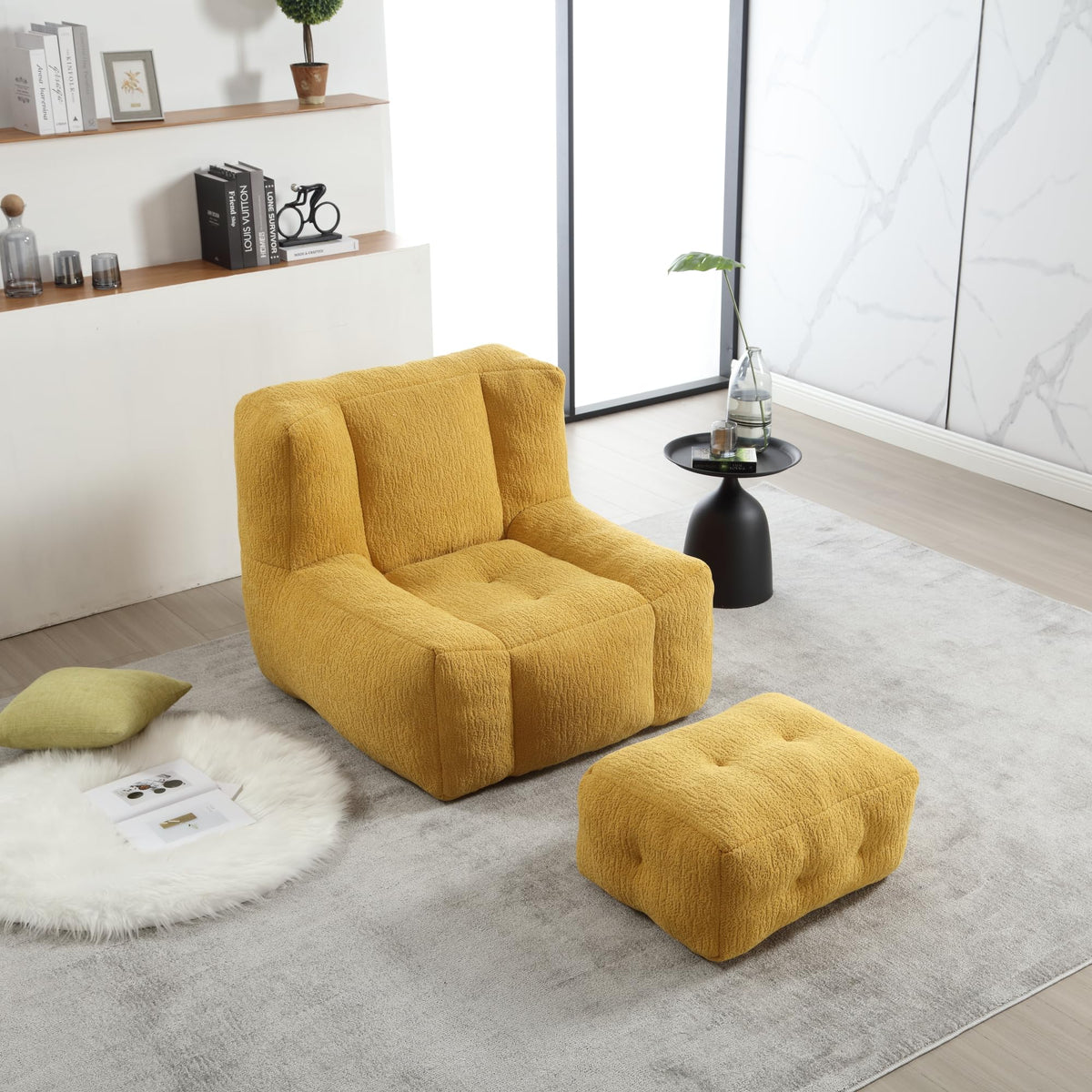 Yellow Memory Foam Bean Bag Chair with Ottoman G753