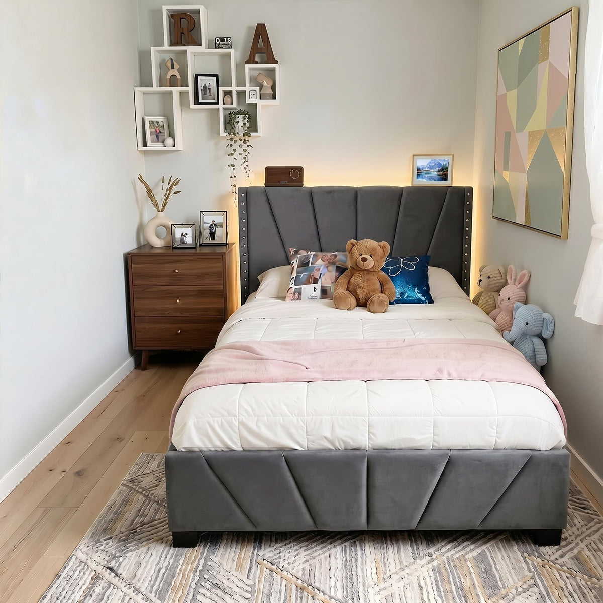 Twin Bed Frame with LED Lights & USB Y731495