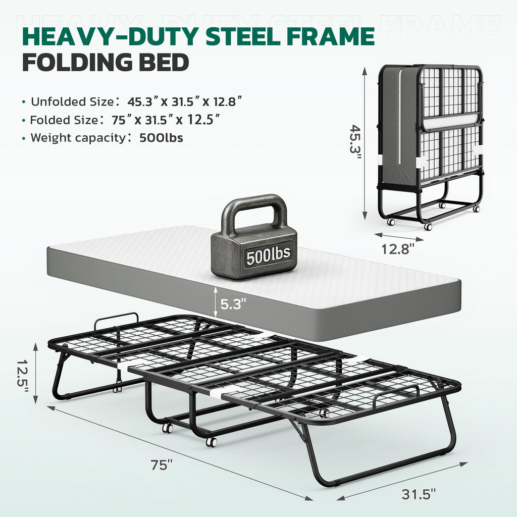 Folding Bed with Mattress Metal Frame Cot Size C8268
