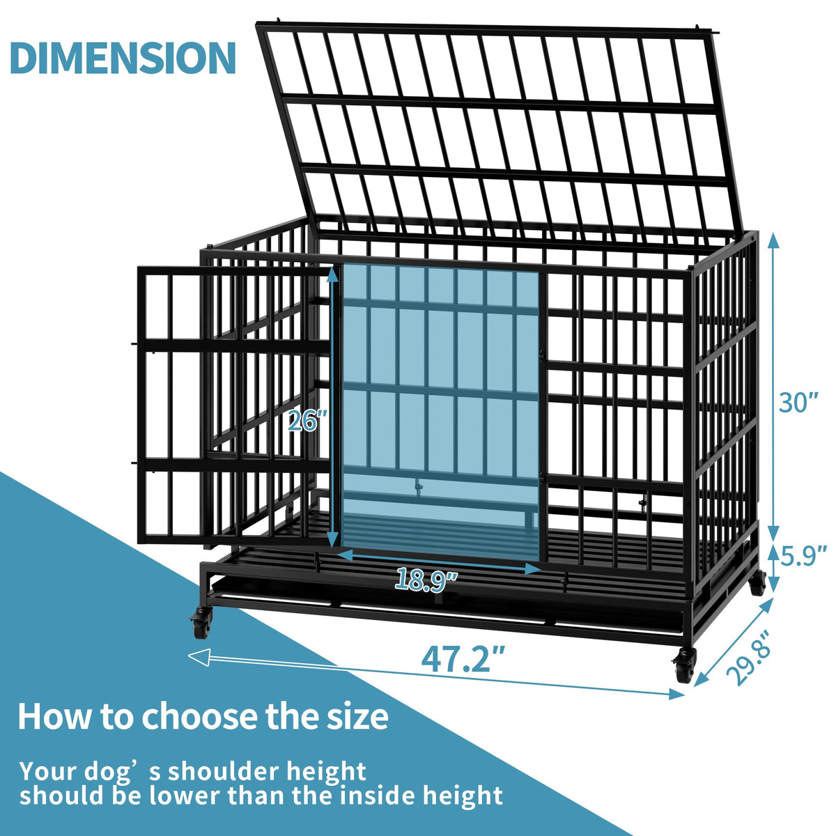 48" Metal Dog Crate with Tray & Wheels C41033
