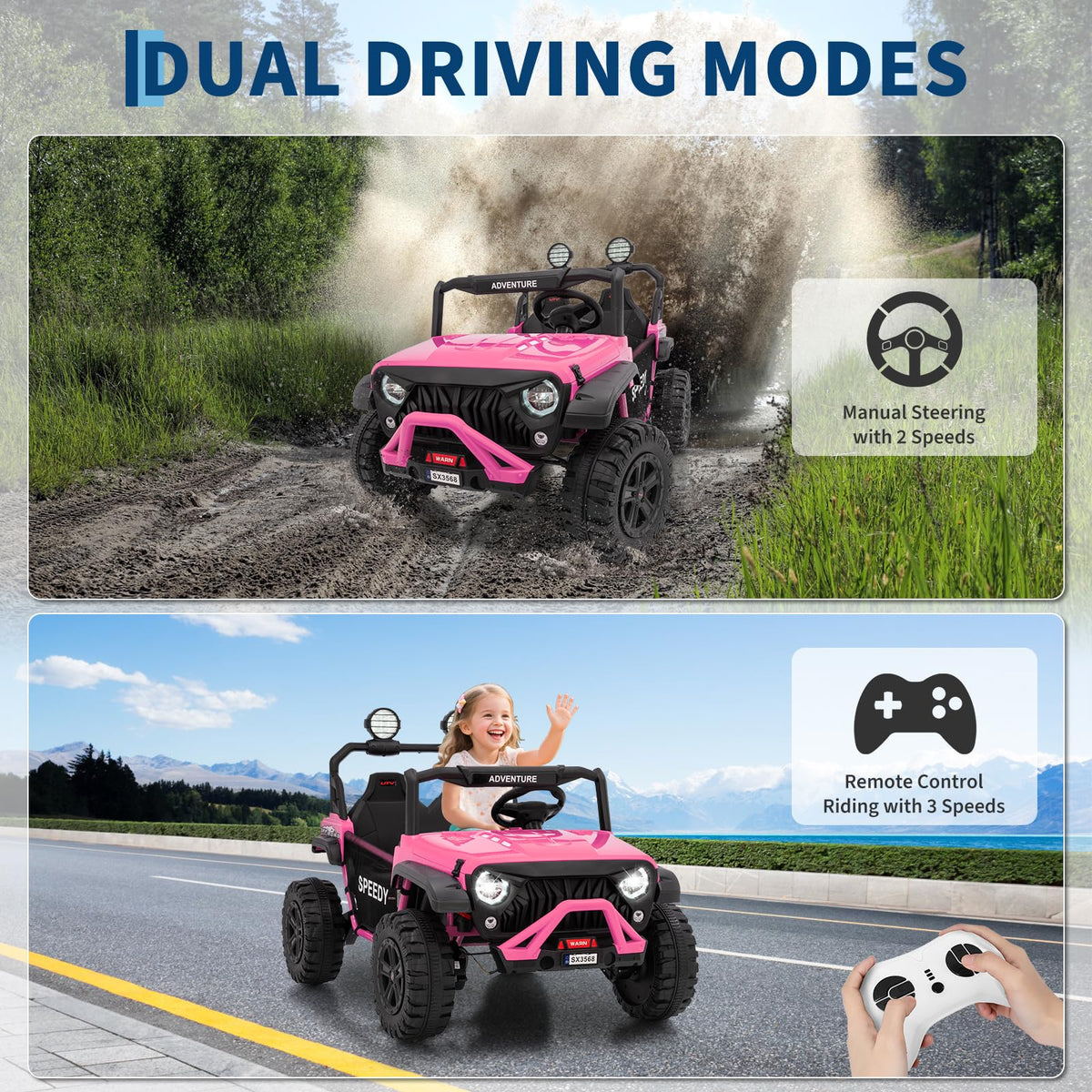 24V 4WD 2 Seater Ride on Car with Remote Control, Pink V831528