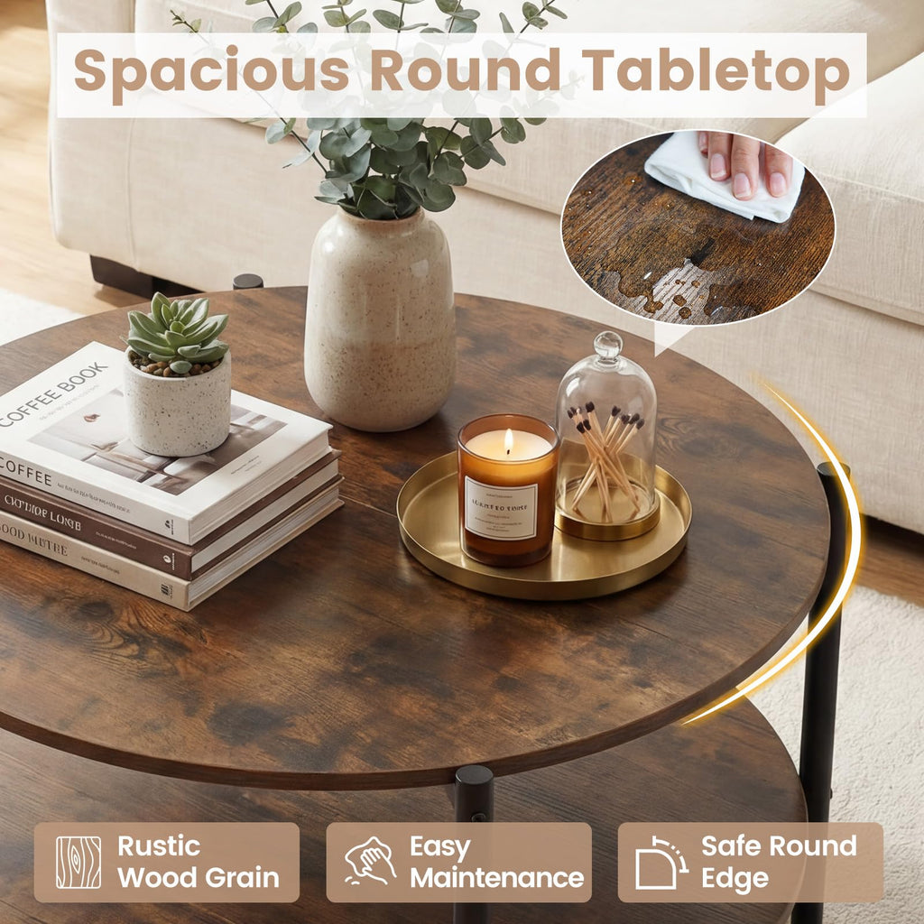 Round 2-Tier Coffee Table with Storage Shelf E364