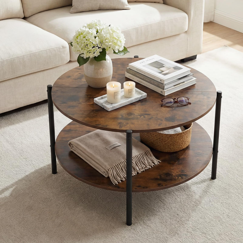 Round 2-Tier Coffee Table with Storage Shelf E364