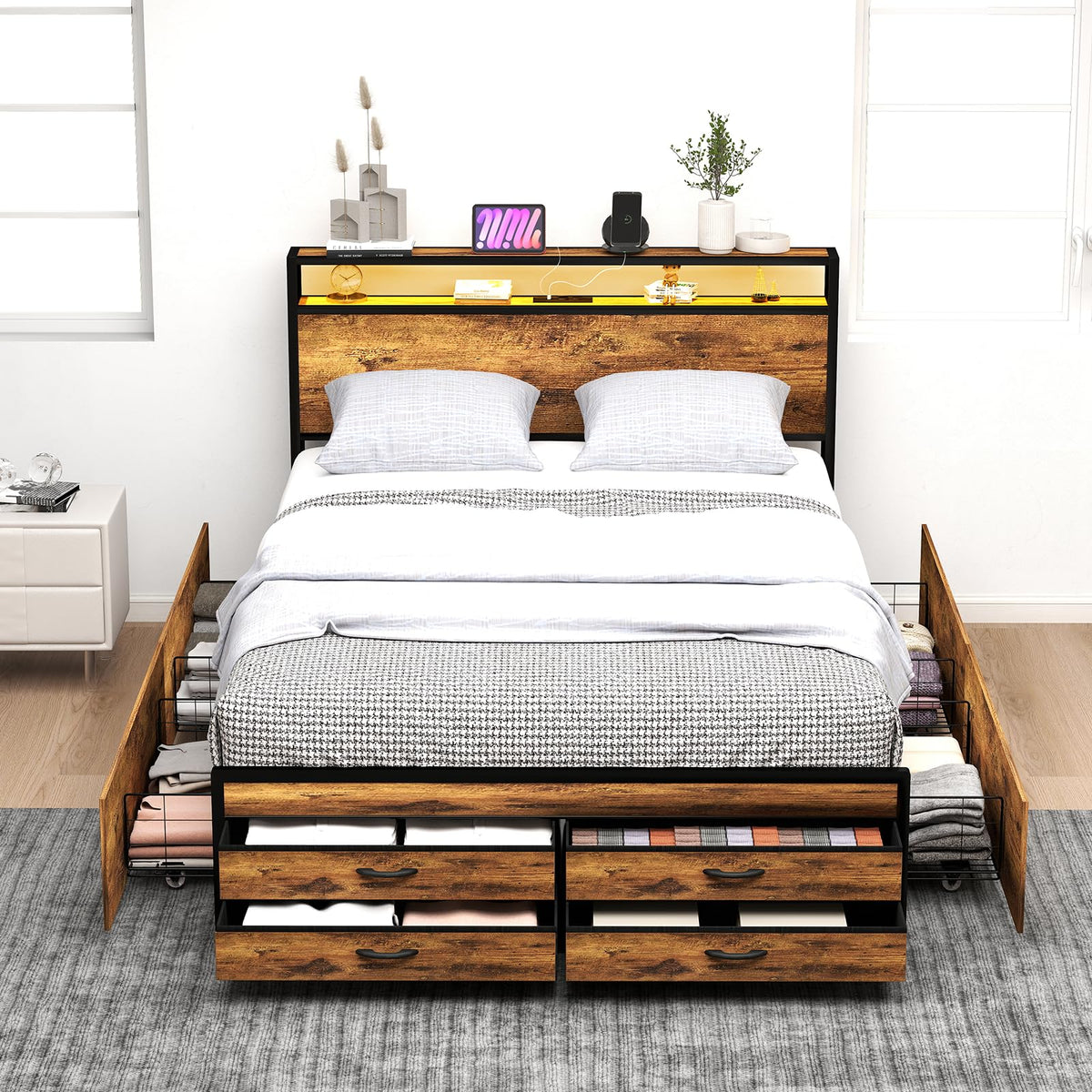 Queen Bed Frame with 8 Storage Drawers U5806