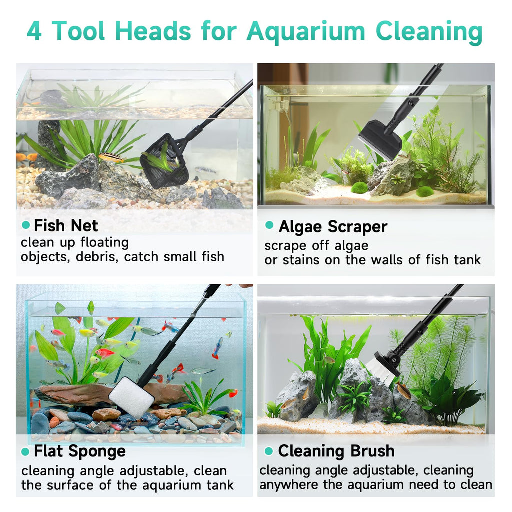 Small 4 in 1 Aquarium Cleaning Tools Kit with Fish Net Algae Scraper Clean Brush Flat Sponge F560346