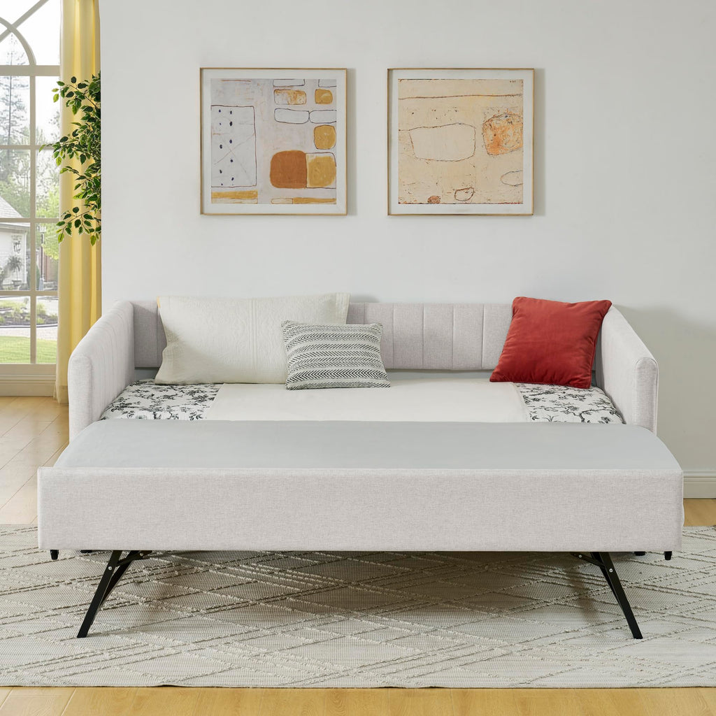 Twin Size Upholstery Daybed with Trundle and Vertical Stripes X665565