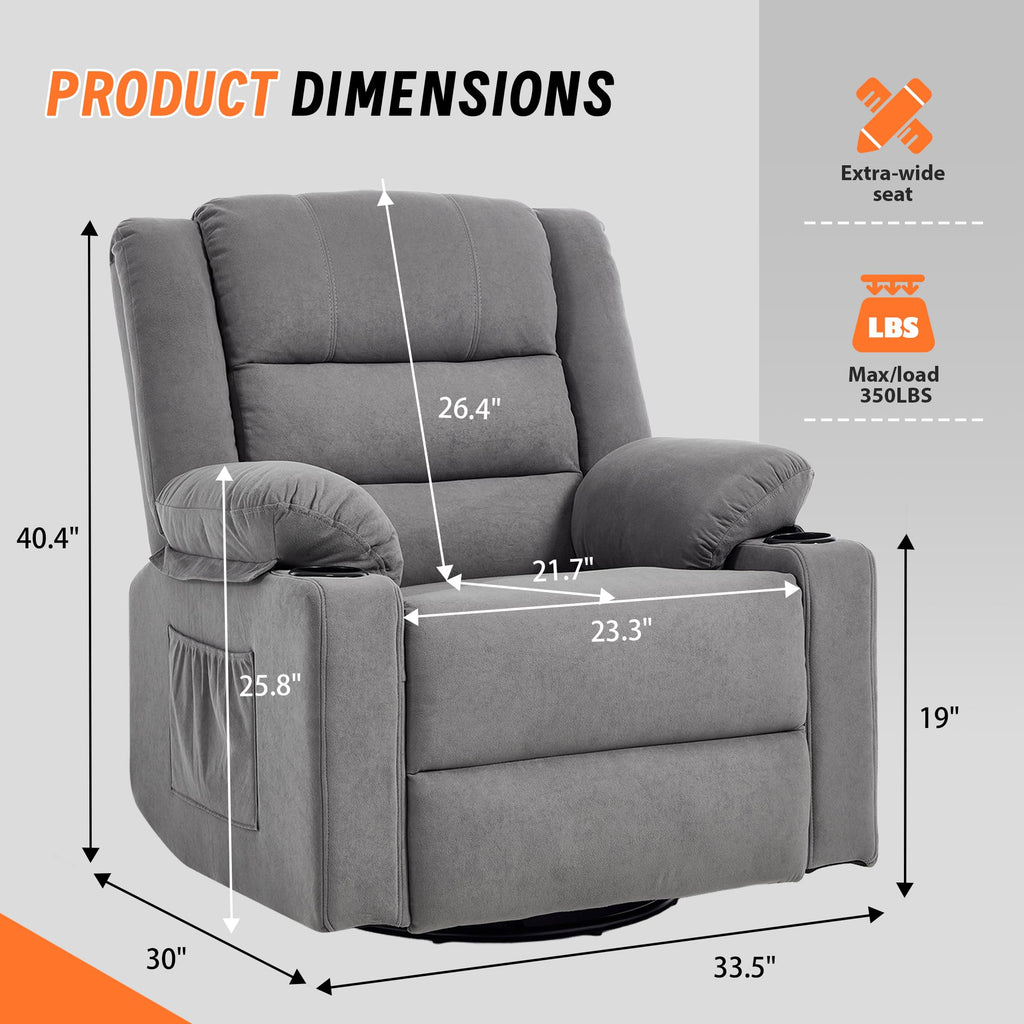 Grey Manual Swivel Rocking Recliner Chair with Massage and Heating K408