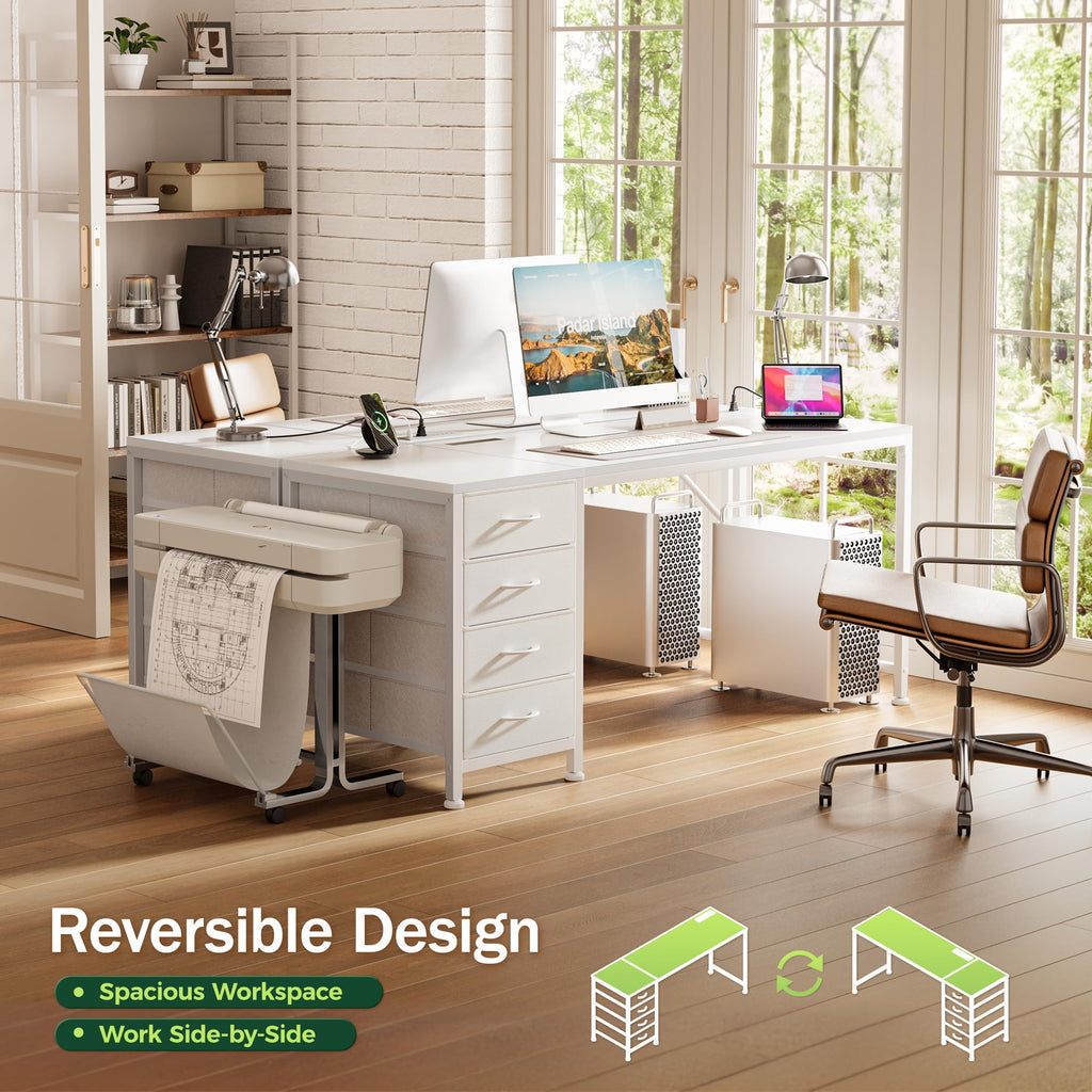55.1 Inch White Desk with Power Outlets and USB-C Port L9727