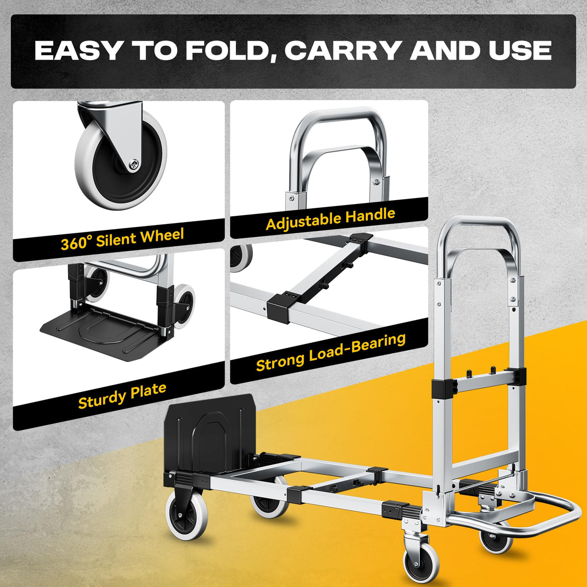 3-in-1 Folding Hand Truck 600LBS Heavy Duty Convertible Cart B9803