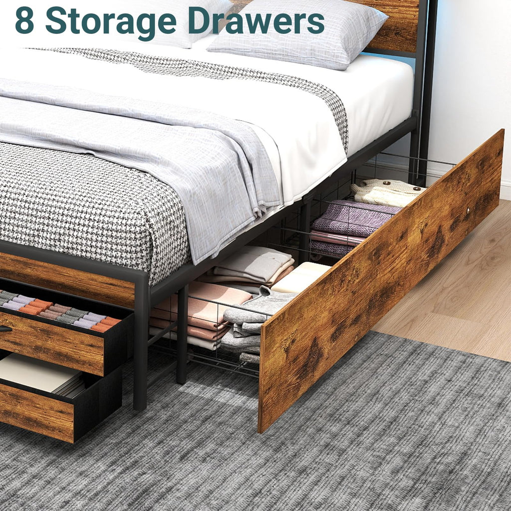 Queen Bed Frame with 8 Storage Drawers U5806