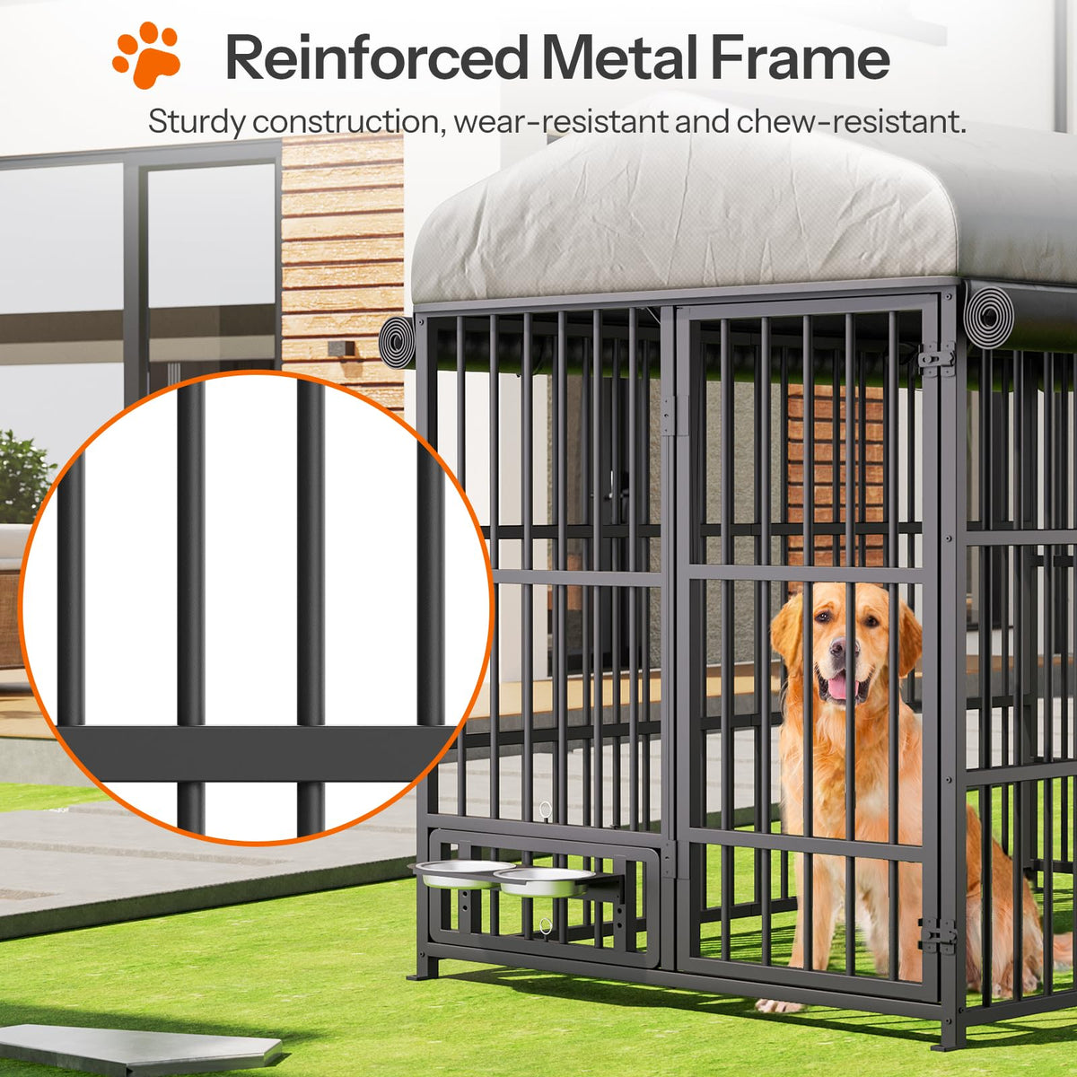 Black Dog Kennel with Cover and Feeding Bowls P9409