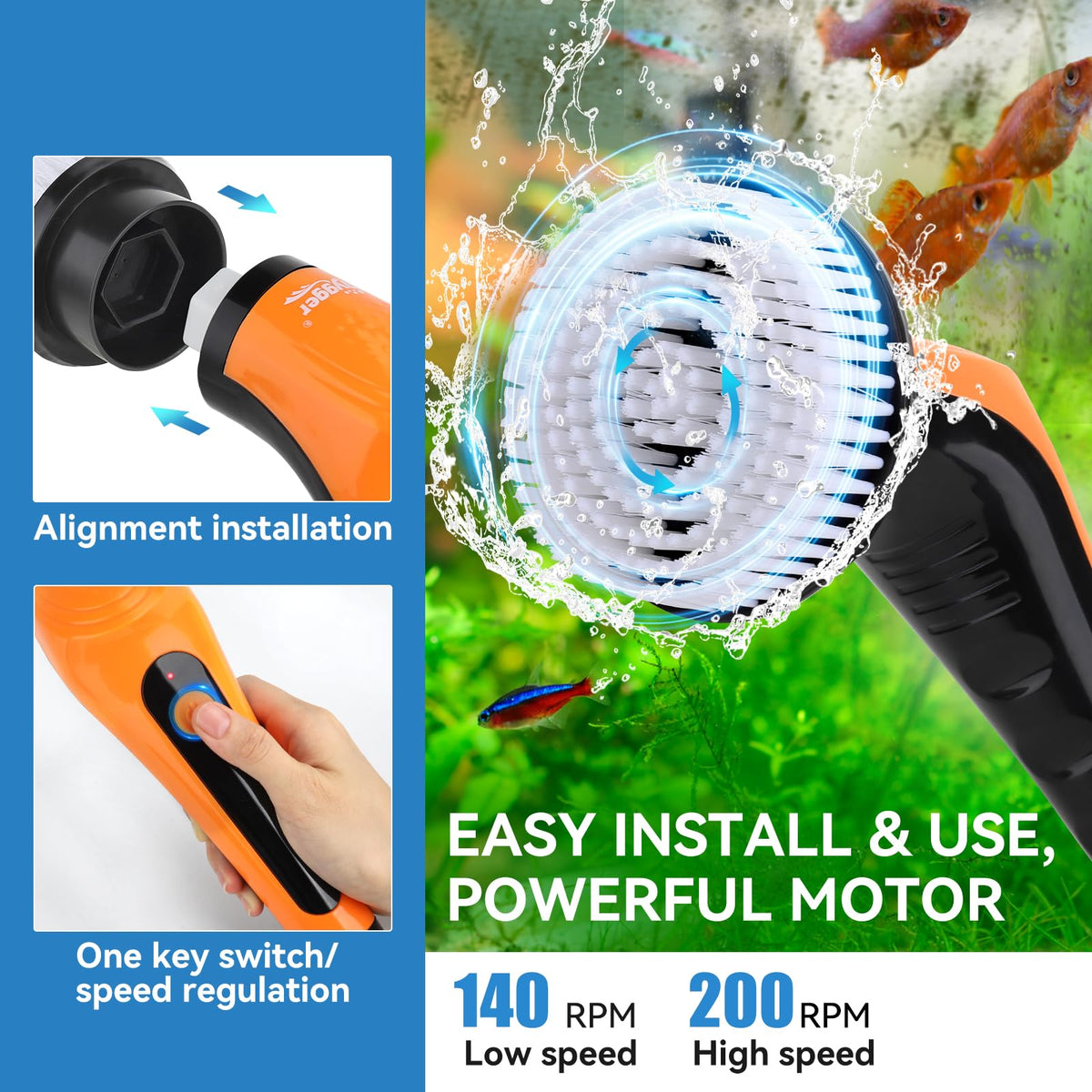 Electric Aquarium Cleaning Brushes with 6 Replaceable Brush Heads S34480