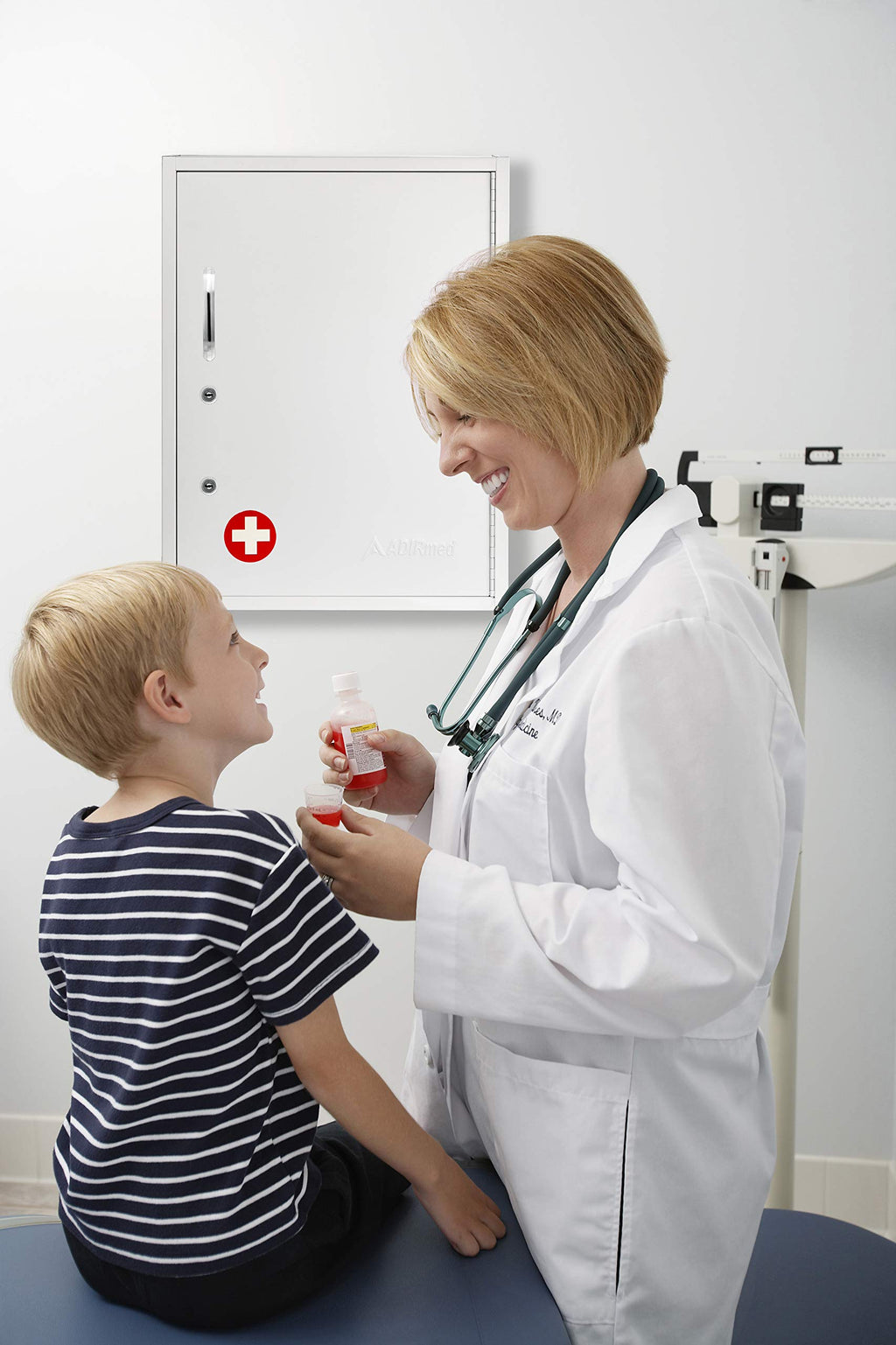 White Locking Metal Wall Mounted Medication Cabinet with Document Pocket I52358