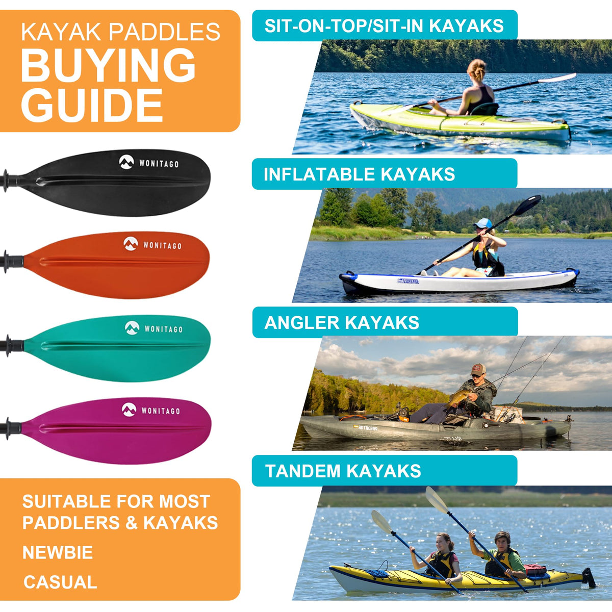 Adjustable Fiberglass Shaft PP Blade Kayak Paddle B333127