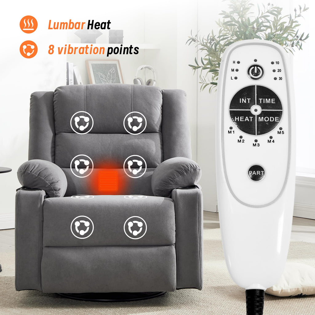 Grey Manual Swivel Rocking Recliner Chair with Massage and Heating K408