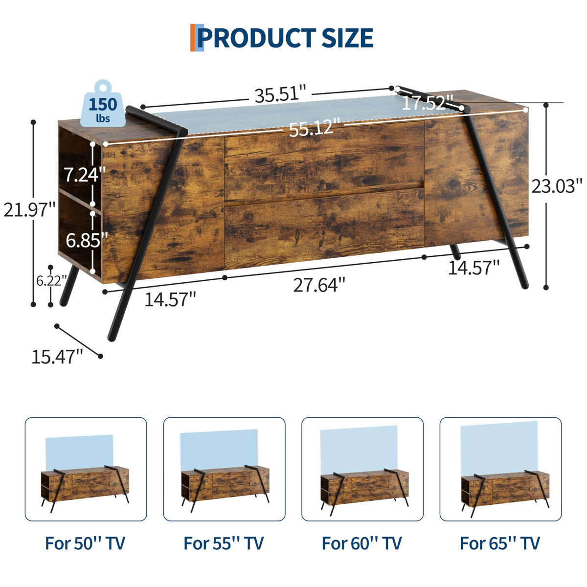 Oak TV Stand with Adjustable Shelf and 2 Drawers Y732