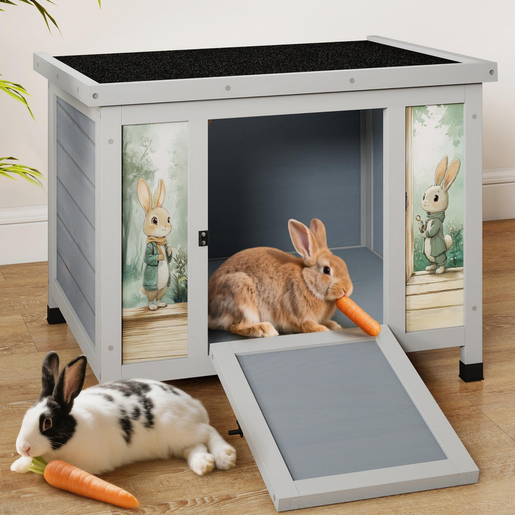 24 Inch Weatherproof Wooden Rabbit Hutch with Non-Slip Ramp F86323