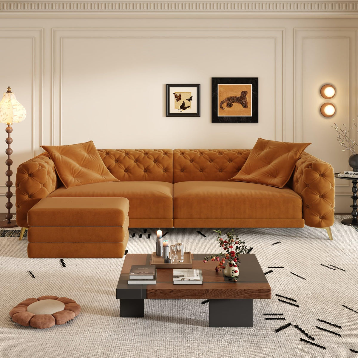 Velvet Convertible Sleeper Sofa with Ottoman F784014