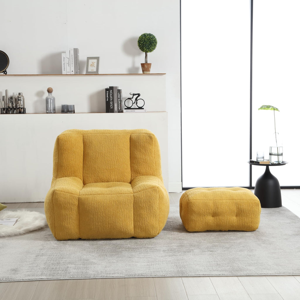 Yellow Memory Foam Bean Bag Chair with Ottoman G753