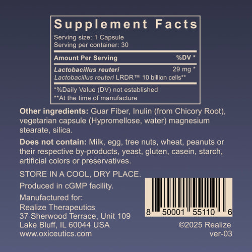 10 Billion CFU L. reuteri Probiotic with FOS Prebiotic 30 Veg Capsules L770