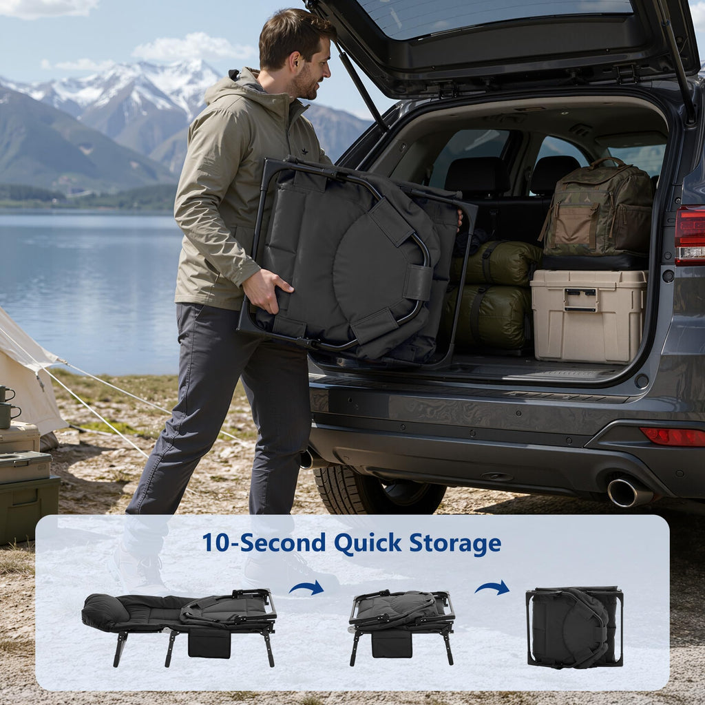 Folding Camping Cot with Mattress and Pillow, 450 Lbs Capacity, 69 Inch, Black U1689