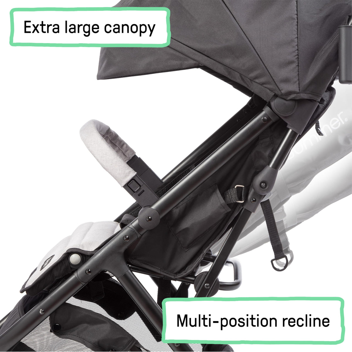 Compact Fold Stroller with Oversized Canopy and Extra-Large Storage, Gray R22375