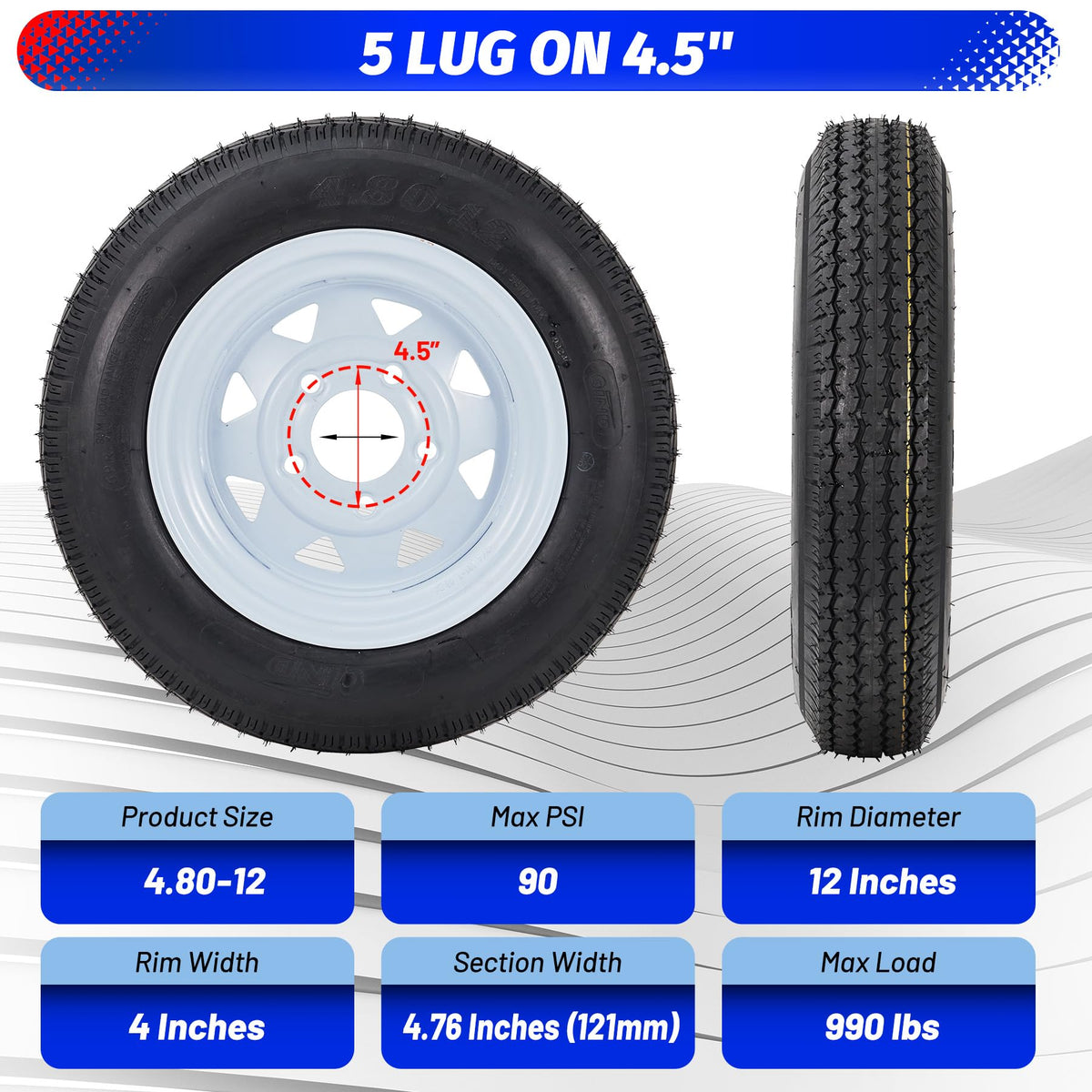 2 Pack 4.80-12 Trailer Tires with 12 inch Rims G299