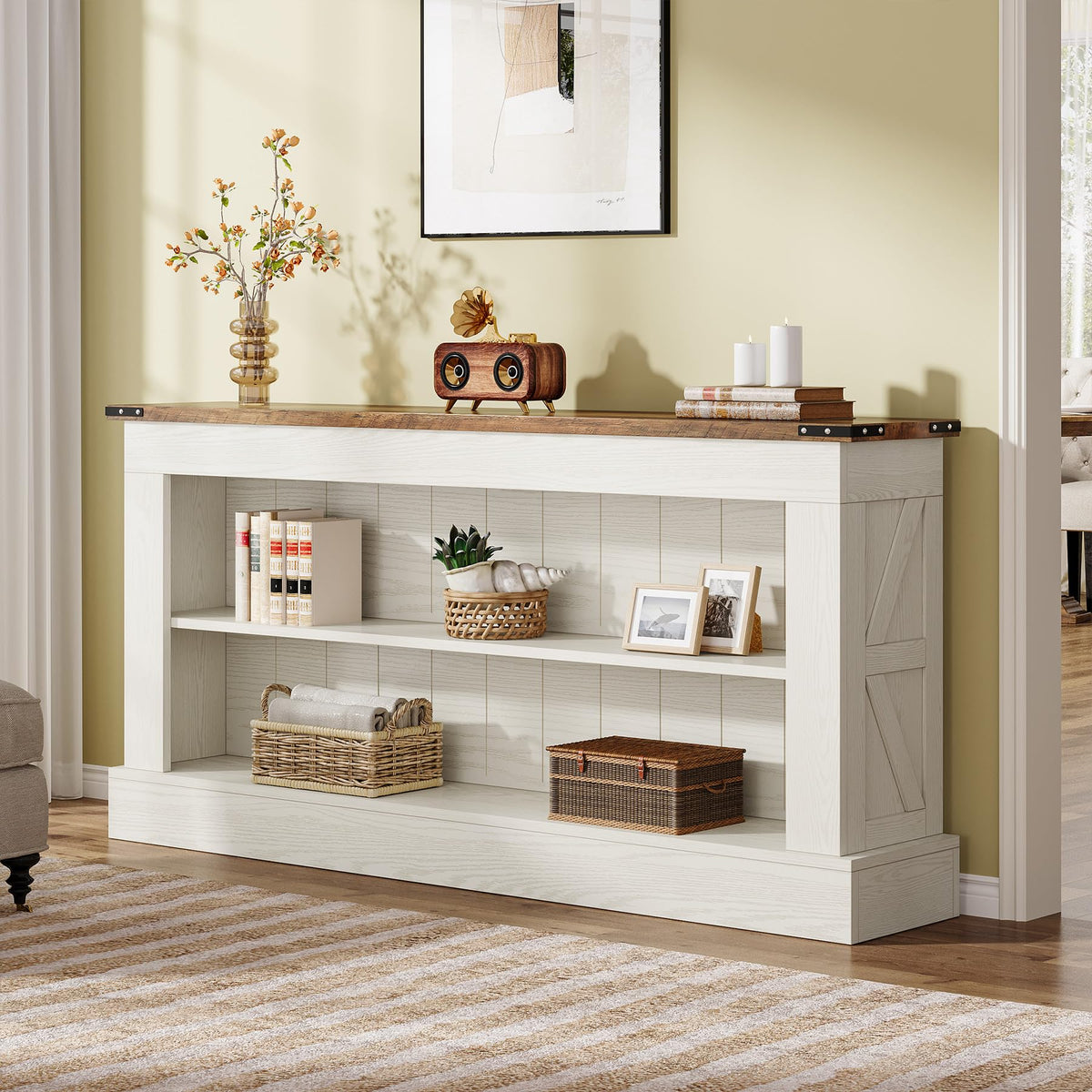 63" 3-Tier Console Table with Storage Shelves N3708