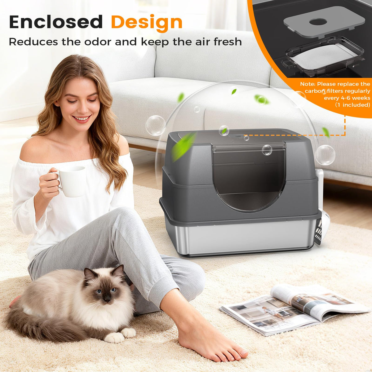 Stainless Steel Litter Box with Lid J7453