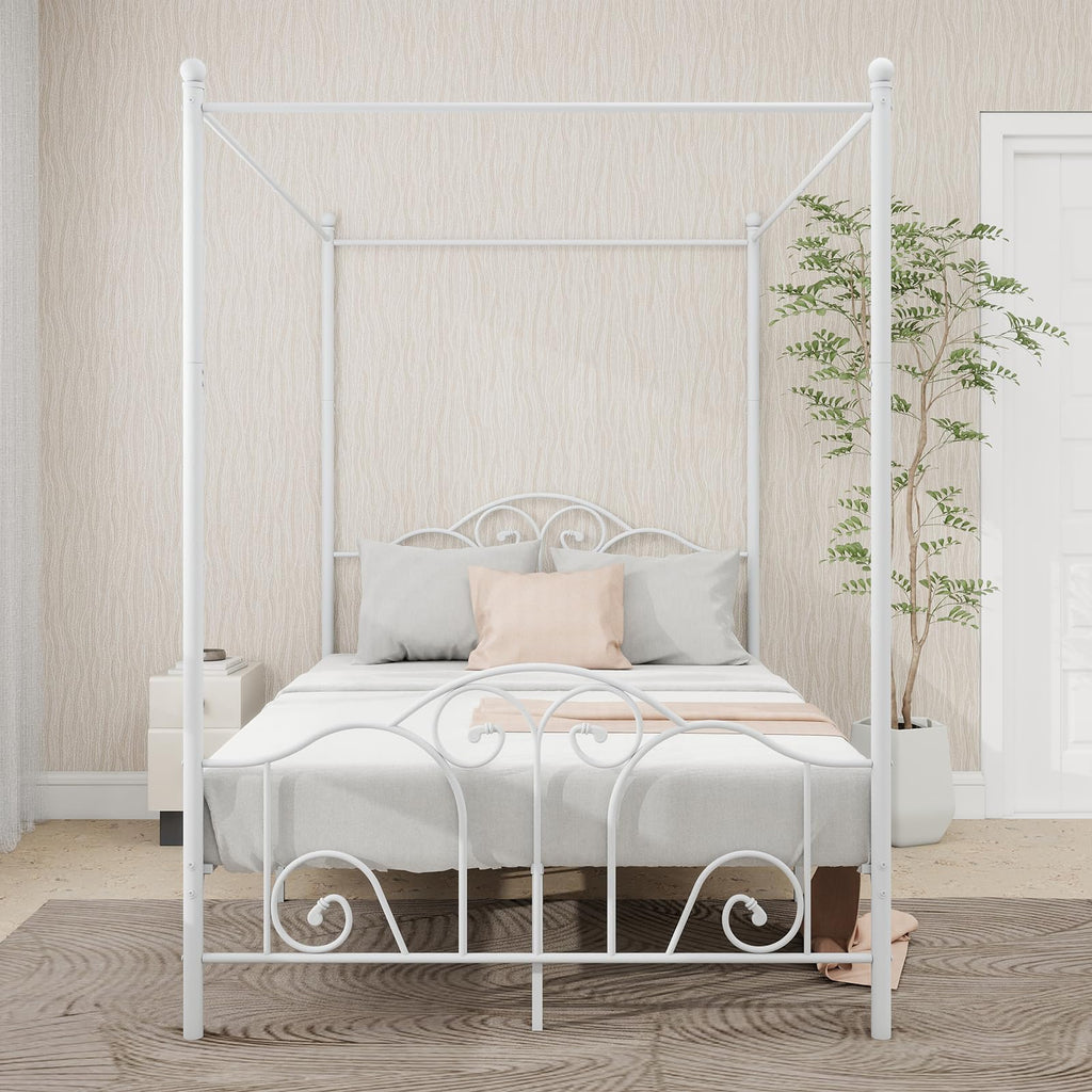 Metal Canopy Bed Frame Full Size with Headboard & Footboard Q4748