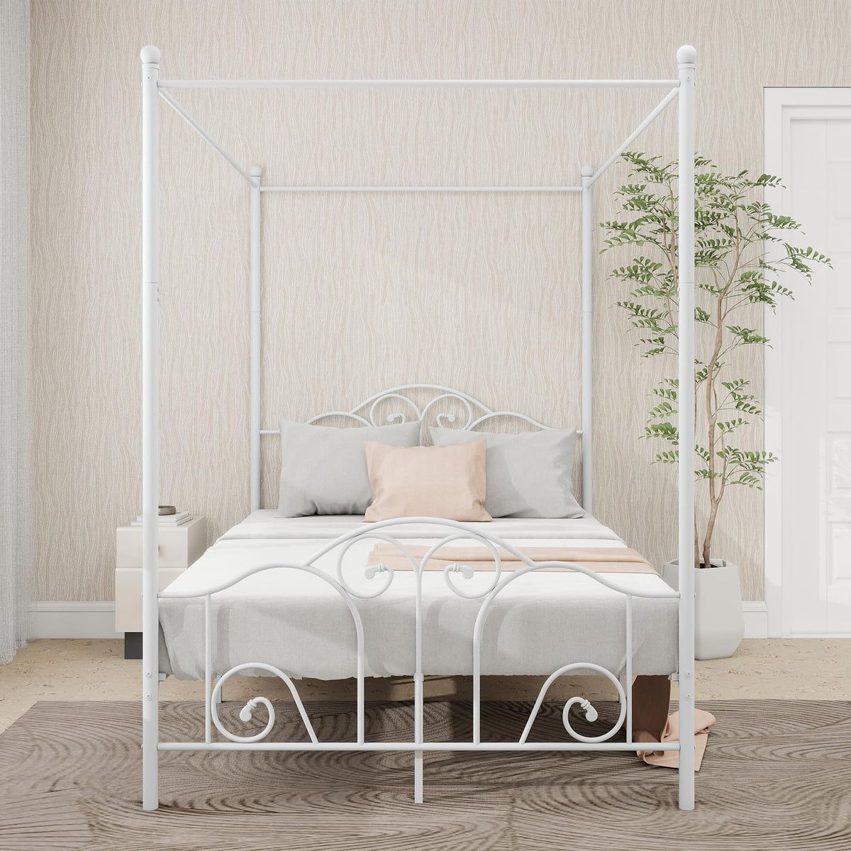 Metal Canopy Bed Frame Full Size with Headboard & Footboard Q4748