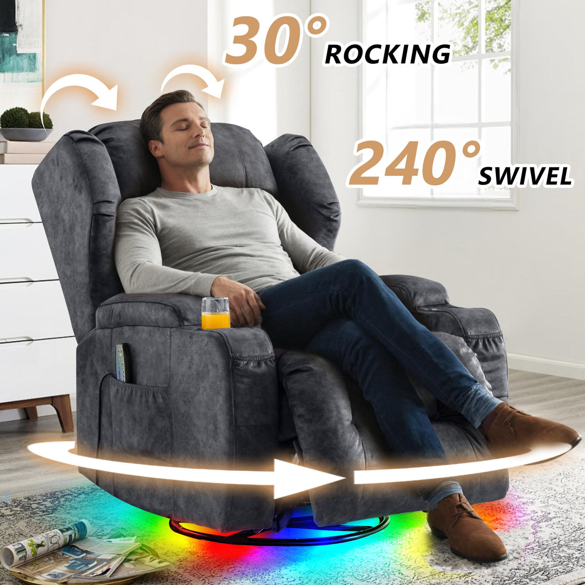 Dual Motor Power Swivel Rocker Recliner Chairs with Massage & Heat T629