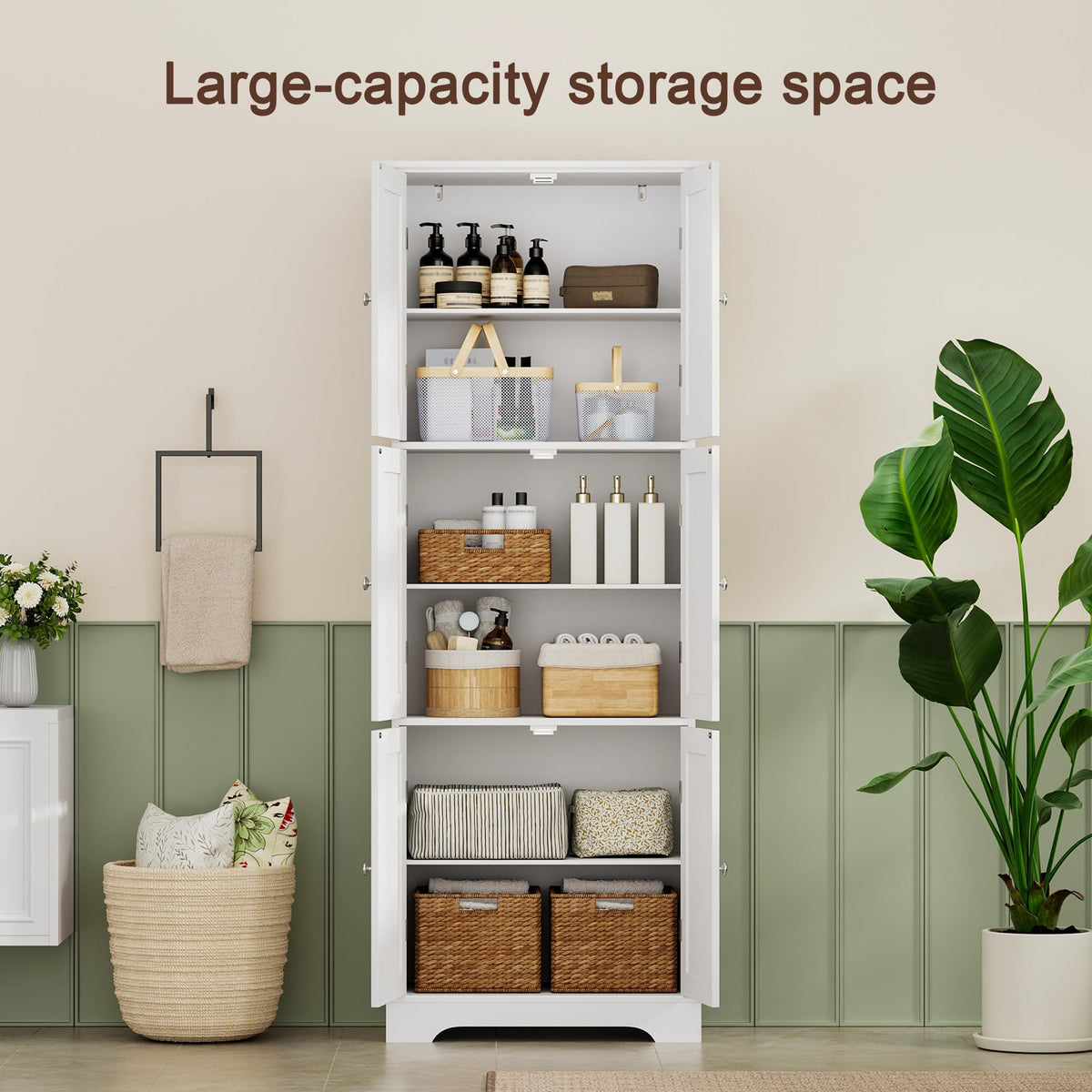 63.2" Tall Bathroom Storage Cabinet with 6 Doors W180930
