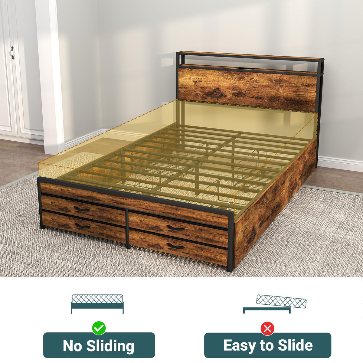 Queen Bed Frame with 8 Storage Drawers U5806