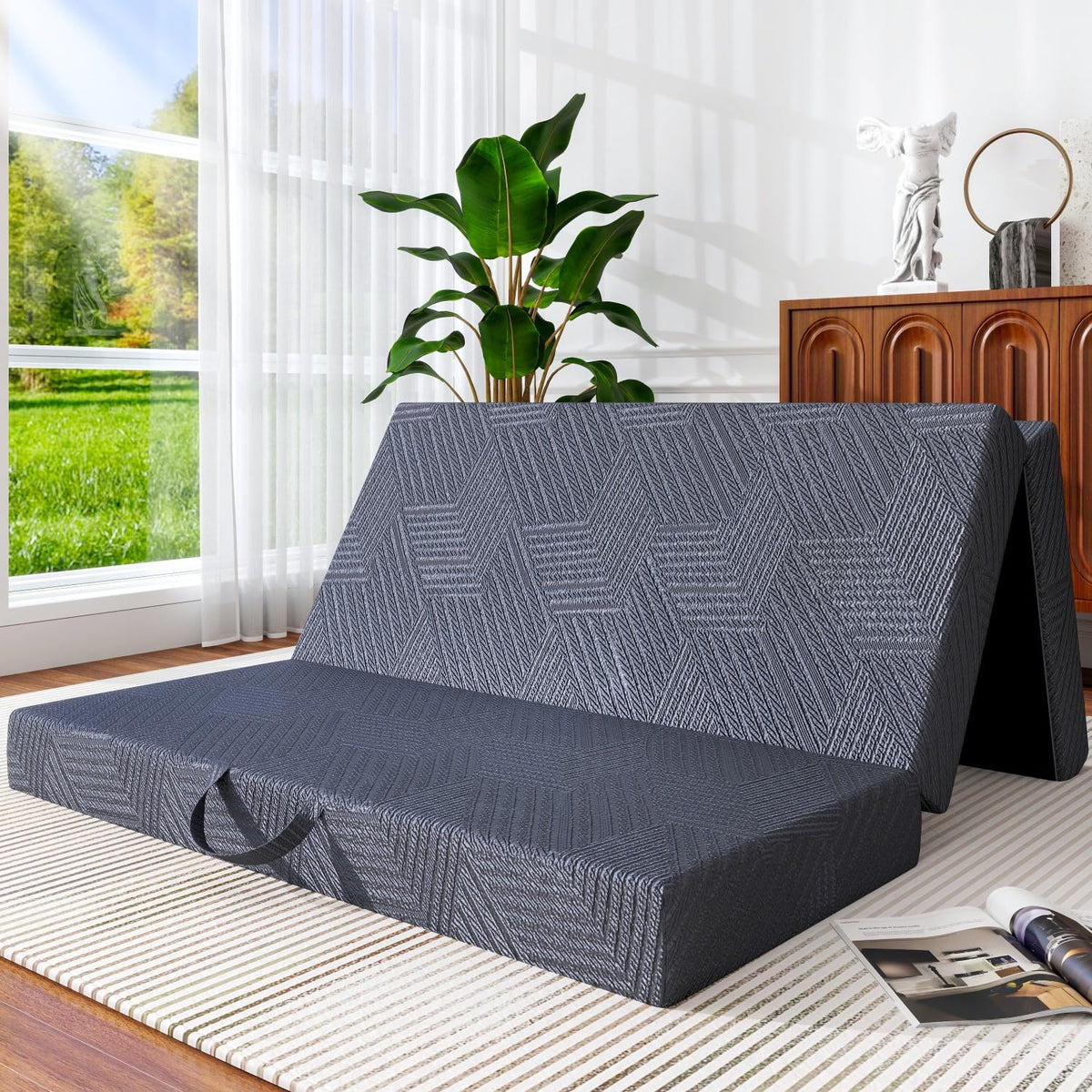 6 Inch Cooling Gel Memory Foam Trifold Mattress with Ice Silk Cover C2821