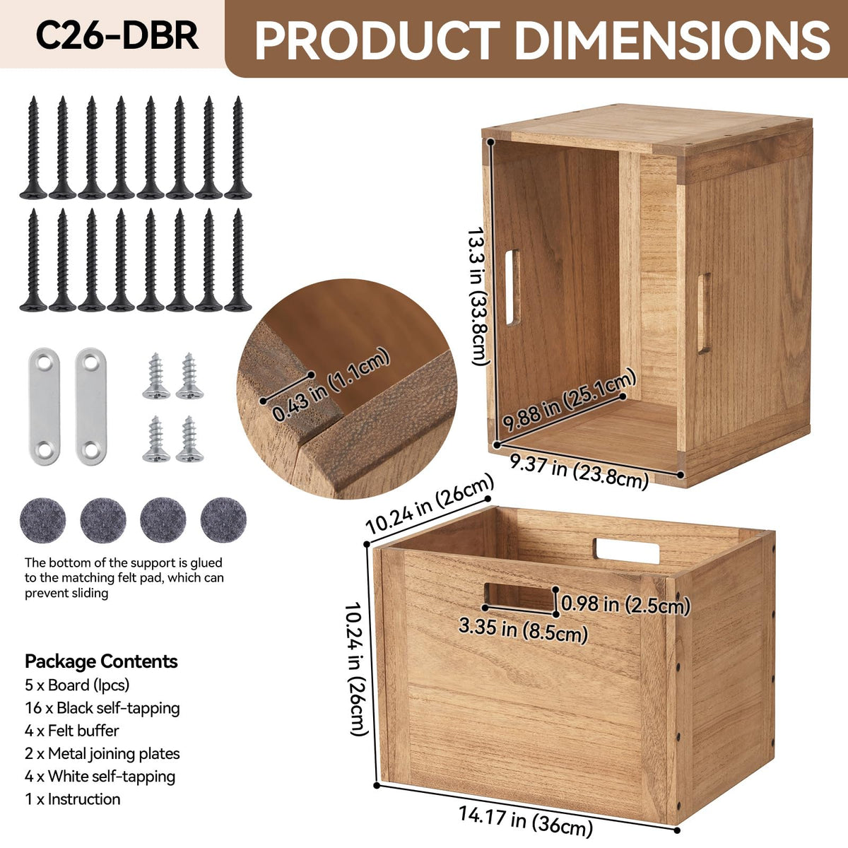 Brown Stackable Wood Storage Cube with Handles Y446