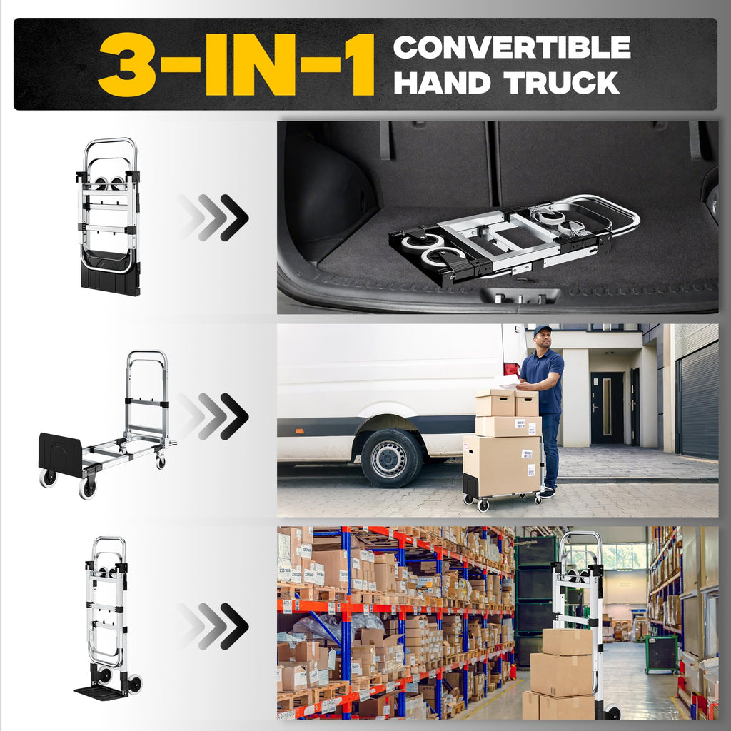 3-in-1 Folding Hand Truck 600LBS Heavy Duty Convertible Cart B9803