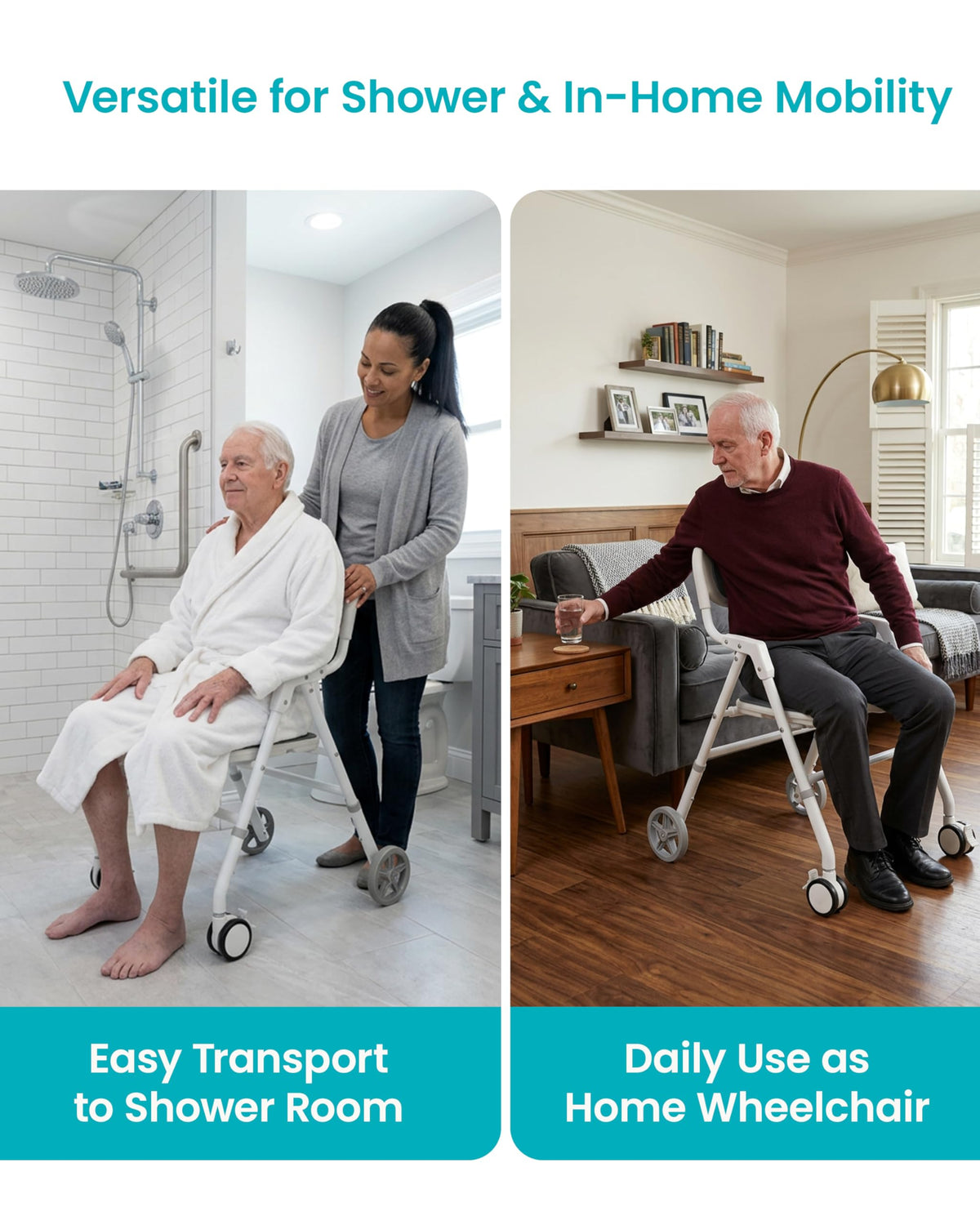 Foldable Rolling Shower Chair with Arms and Back P1037