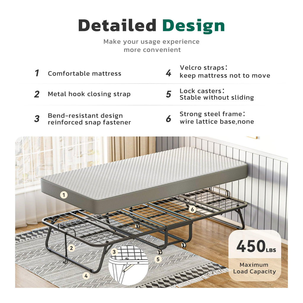 Folding Bed with Mattress Metal Frame Cot Size C8268