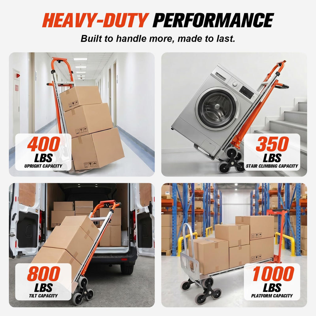 4-in-1 Convertible Stair Climbing Hand Truck, 1000LBS Heavy Duty Folding Aluminum Dolly Cart with Wheels & Handle U4321