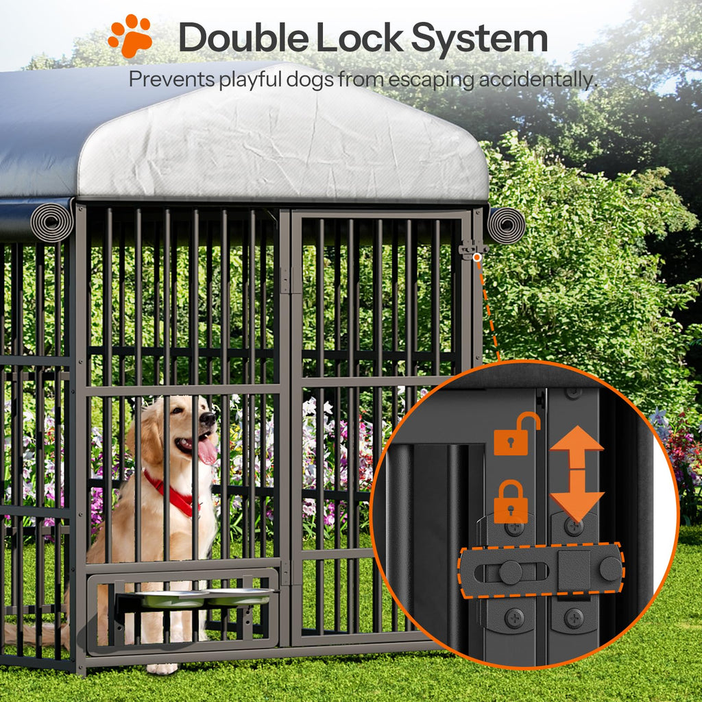 Black Dog Kennel with Cover and Feeding Bowls P9409