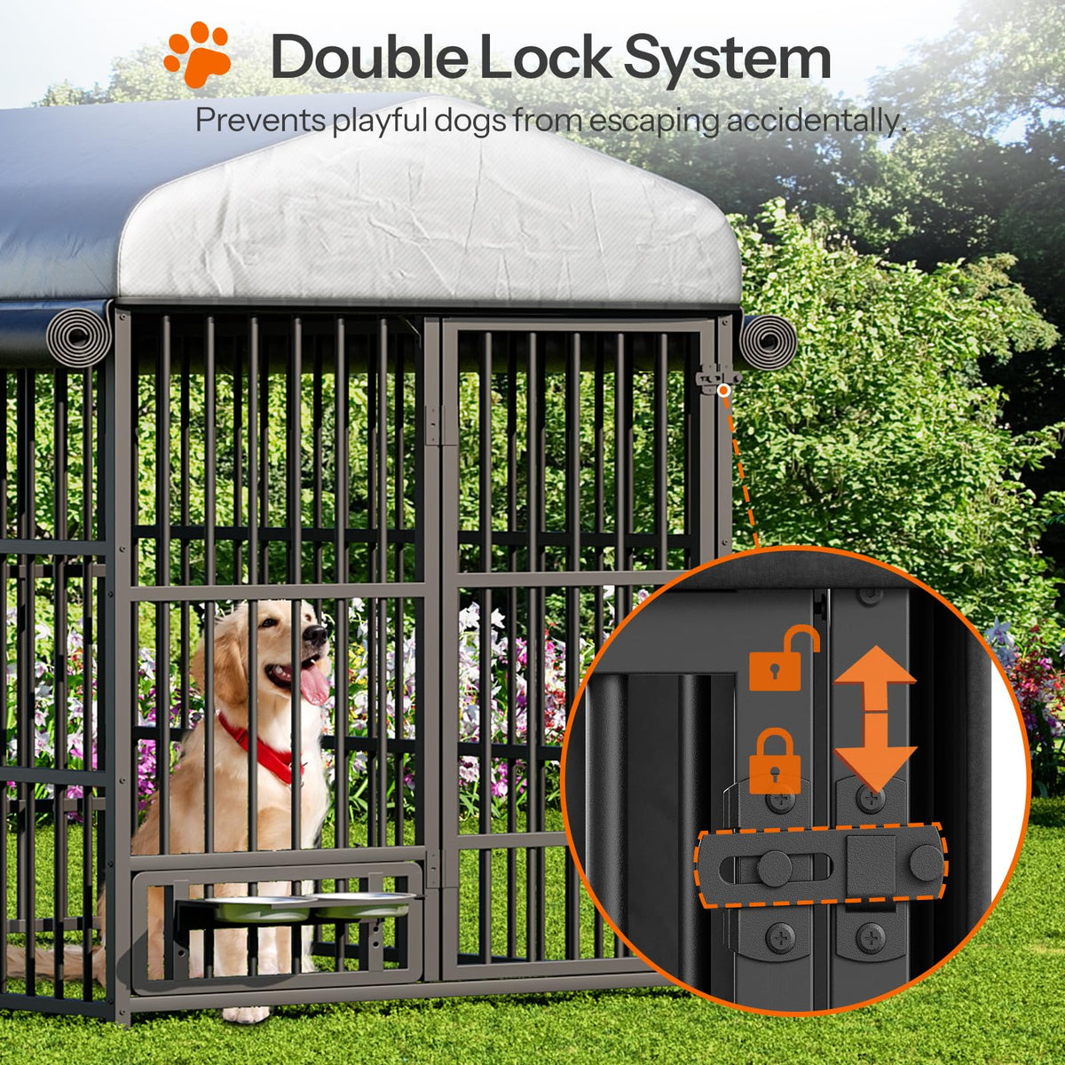 Black Dog Kennel with Cover and Feeding Bowls P9409