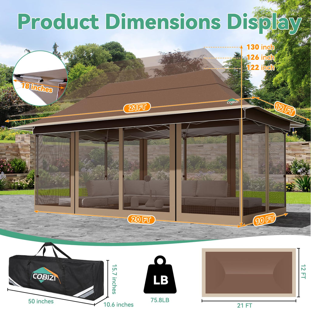 12x20 Pop Up Gazebo with Mosquito Netting W3541