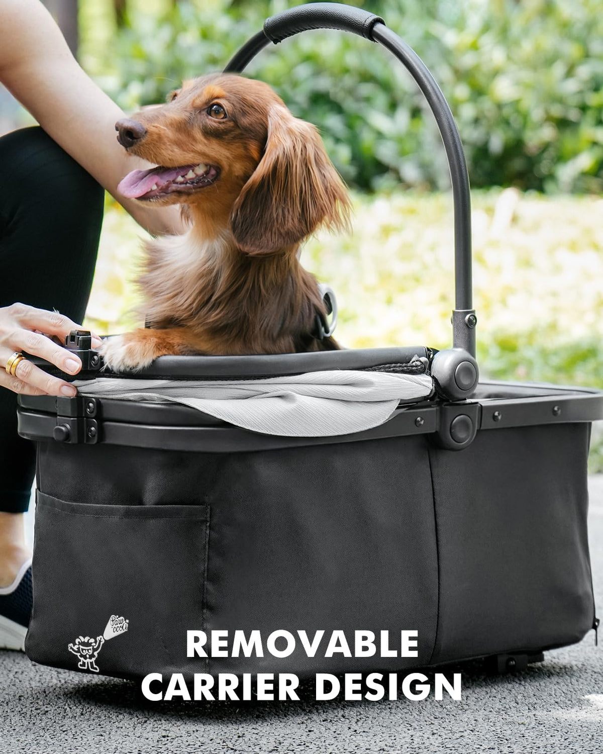 Black Foldable Pet Stroller with Detachable Carrier F767