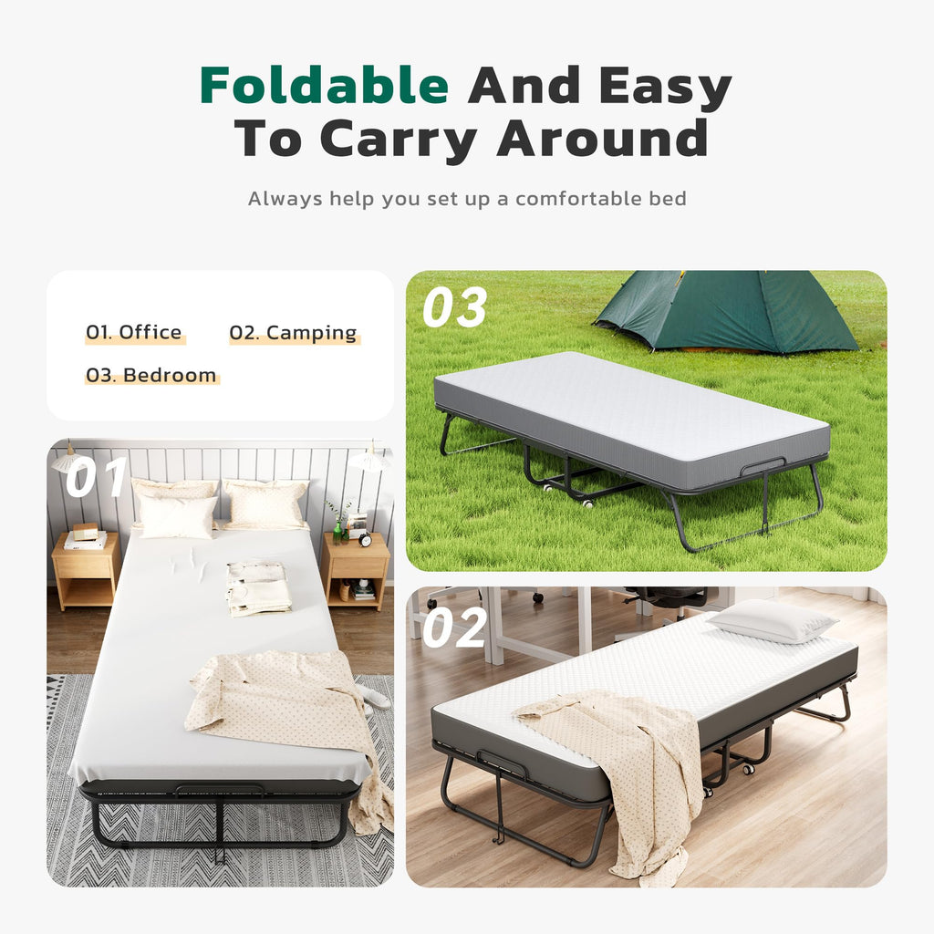 Folding Bed with Mattress Metal Frame Cot Size C8268