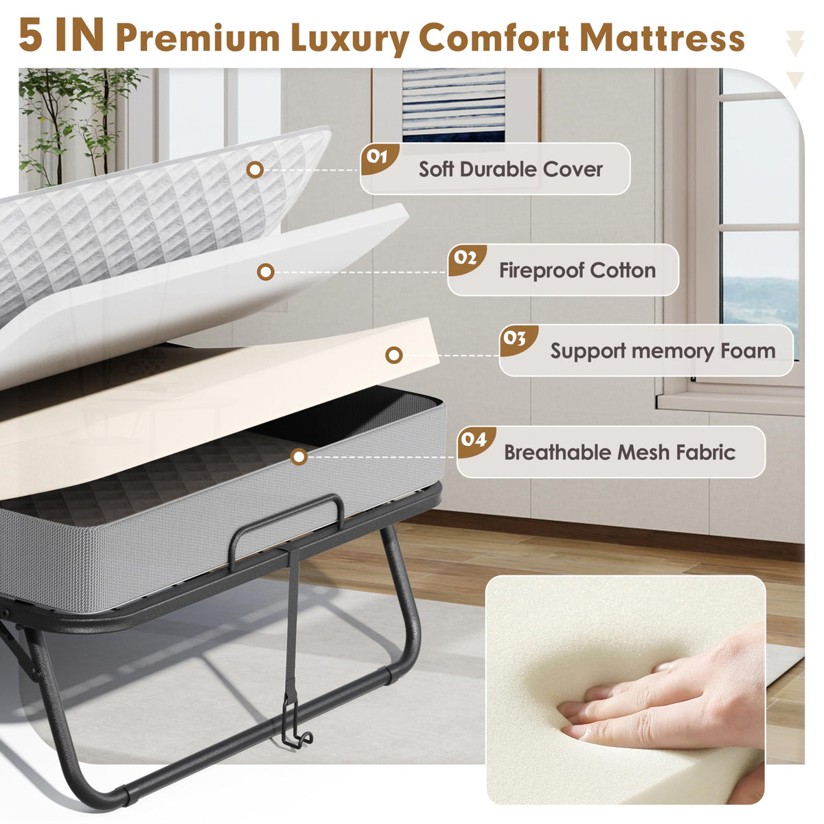 75" x 31" Folding Bed with 5" Memory Foam Mattress K447211