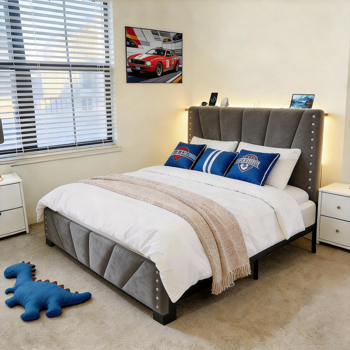 Twin Bed Frame with LED Lights & USB Y731495